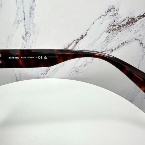 New MIU MIU Sunglasses Brown Tortoise Acetate Gold Metal Logo Italy Authentic - Picture 7 of 16